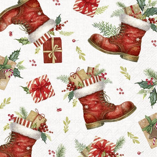 Christmas Boots Allover Cream Lunch Napkins