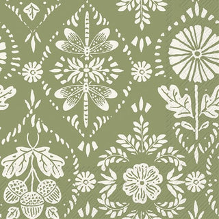 Floral Ornament Green Lunch Napkins