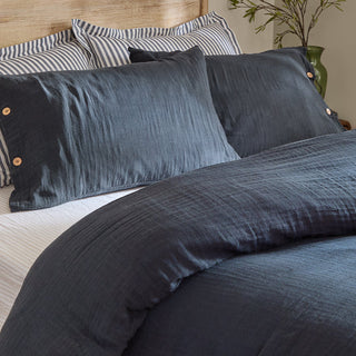 Lark Cotton Muslin Double Duvet Cover Set Navy