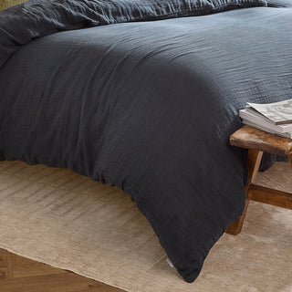 Lark Cotton Muslin Double Duvet Cover Set Navy