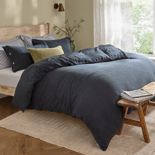 Lark Cotton Muslin Double Duvet Cover Set Navy