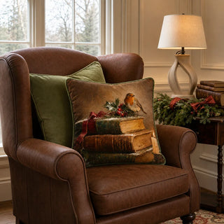 Velvet Christmas Robin Cushion