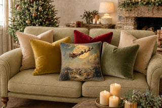 Velvet Christmas Santa Sleigh Ride Cushion