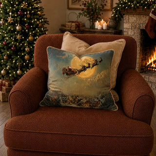 Velvet Christmas Santa Sleigh Ride Cushion