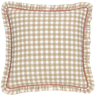 Maude Gingham Reversible Piped Cushion Natural