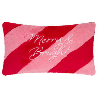 Merry & Bright Faux Fur Feather Filled Cushion Red/Pink