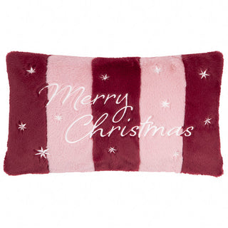 Merry Christmas Faux Fur Stripe Cudhion Burgundy/Pink