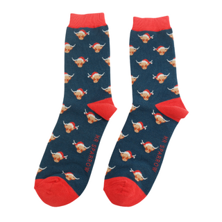 Christmas Highland Cows Navy Socks