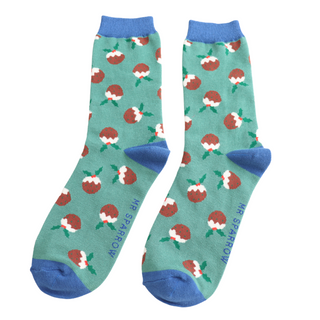 Christmas Puddings Green Socks