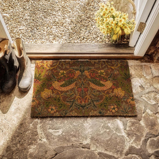 Morris & Co Printed Strawberry Thief Red Coir Door Mat