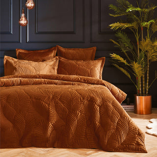 Palmeria Quilted Velvet King Duvet Cover Set, Rust