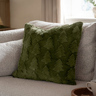 Pines Faux Fur Feather Filled Cushion Forest Green