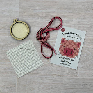 Missing You Pig Time Mini Matchbox Cross Stitch Kit