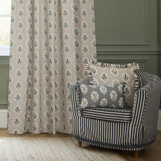 Sessile Leaf Motif 90x90 (228x228cm) Pencil Pleat Curtains, Flax