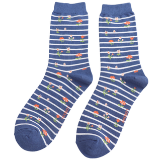 Floral Stripes Socks Navy