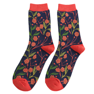 Lovely Floral Navy Socks