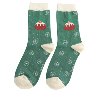 Christmas Pudding Green Socks