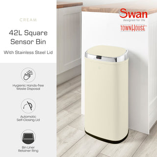 Townhouse 42L Cream Square Sensor Bin
