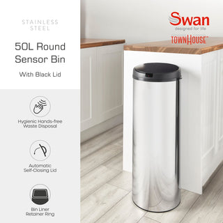Townhouse 50L Stainless Steel Round Sensor Bin