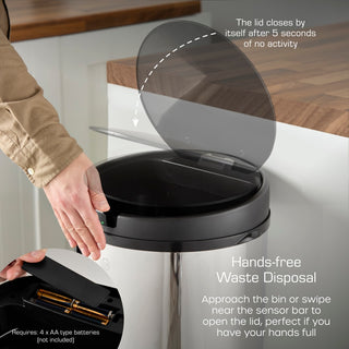 Townhouse 50L Stainless Steel Round Sensor Bin