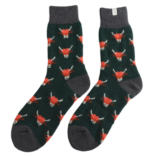 Wool Highland Cows Green Socks