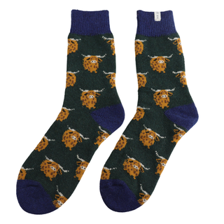 Wool Highland Herd Green Socks
