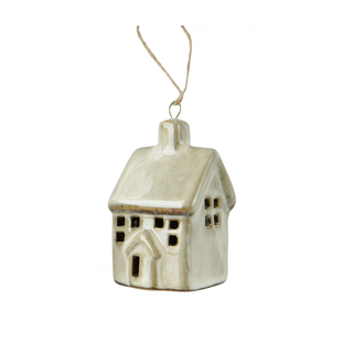 Beige Ceramic Pointed Door House Shaped Tree Decoration