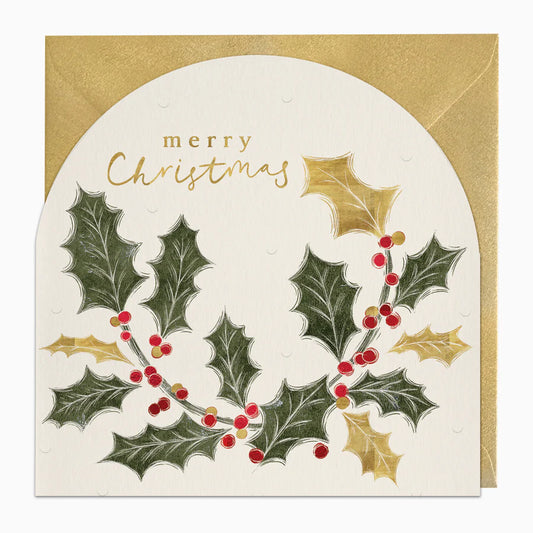 Golden Holly Christmas Card