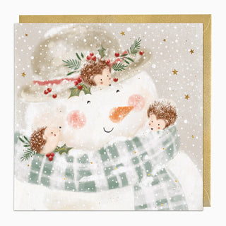 Snowman & Hedgehogs Christmas Card