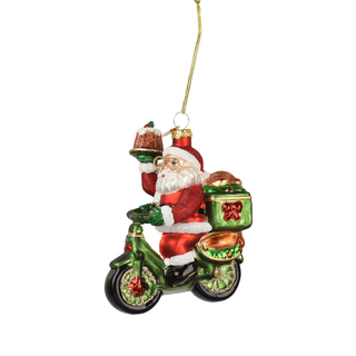 Santa on Green Bike Tree Decoration