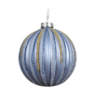 Sky Blue Frosted Glitter & Gold Beads Lined Bauble