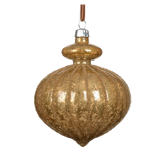 Caramel Brown Beaded Lines Crackle Onion Bauble