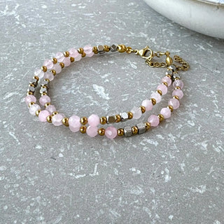 Tarnish Resistant Pink Double Layer Beaded Bracelet