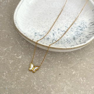 Tarnish Resistant Pearlescent Butterfly Necklace
