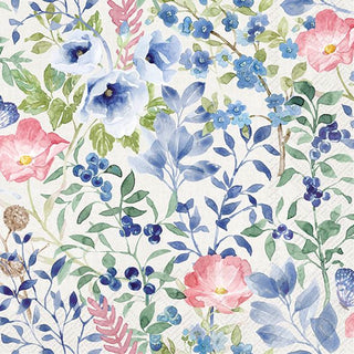 Indigo Flowers Light Grey Cocktail Napkins