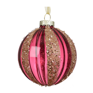 Transparent Rose with Gold Beaded Glitter Lines Bauble