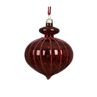 Oxblood Beaded Lines Crackle Onion Bauble