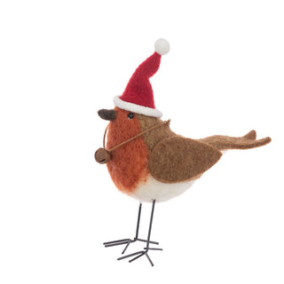 Felt Robin In Santa Hat 15cm