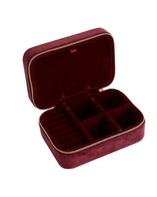 Robin Love Embroidered Large Jewellery Box Redcurrant Velvet