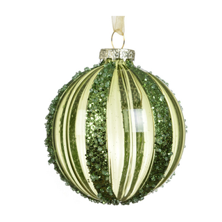 Transparent Green with Gold Beaded Glitter Lines Bauble