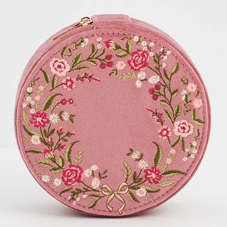 Floral Wreath Embroidered Round Jewellery Box