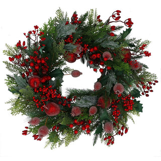 Beaded Pomegranate & Red Berry Fir Wreath 59cm