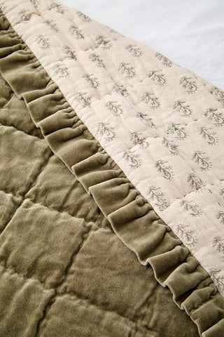 Matilda Velvet Ruffle Bedspread Olive