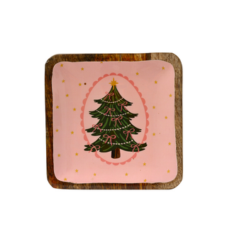 Pink Christmas Tree Enamel Mangowood Plate