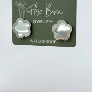 Tarnish Resistant Silver Pearlescent Shell Flower Studs