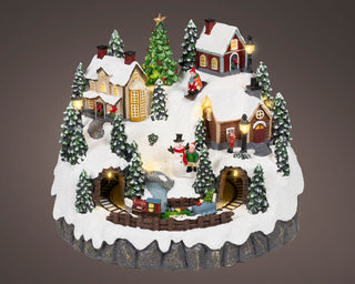 LED Village on Hill with Houses and Train Track Ornament