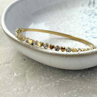 Tarnish Resistant Hinged Heart with Zirconia Bangle