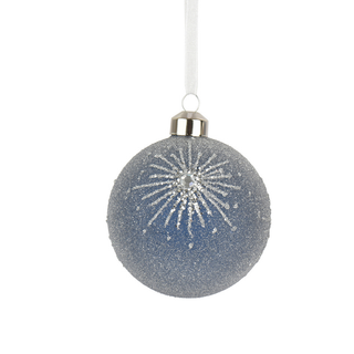 Blue Frosted with Silver Glitter Starburst Bauble
