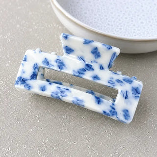 Small Blue Willow Rectangular Claw Clip