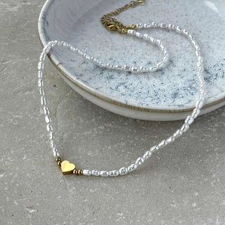 Tarnish Resistant Pearl and Heart Necklace